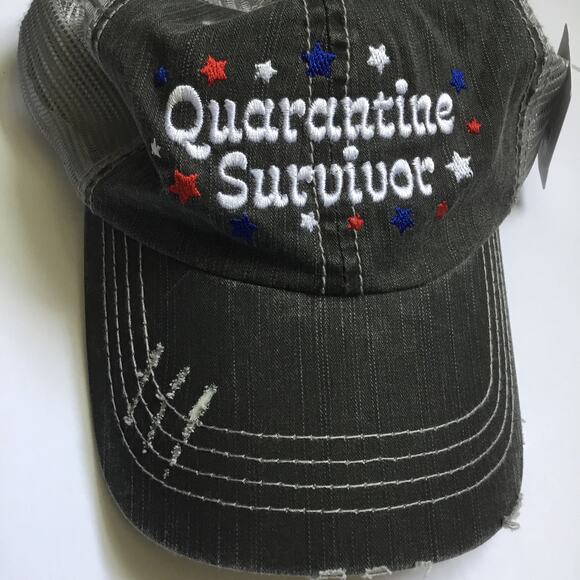 New Quarantine Survivor Baseball Cap Trucker Hat Embroidered Gray White - Picture 2 of 7